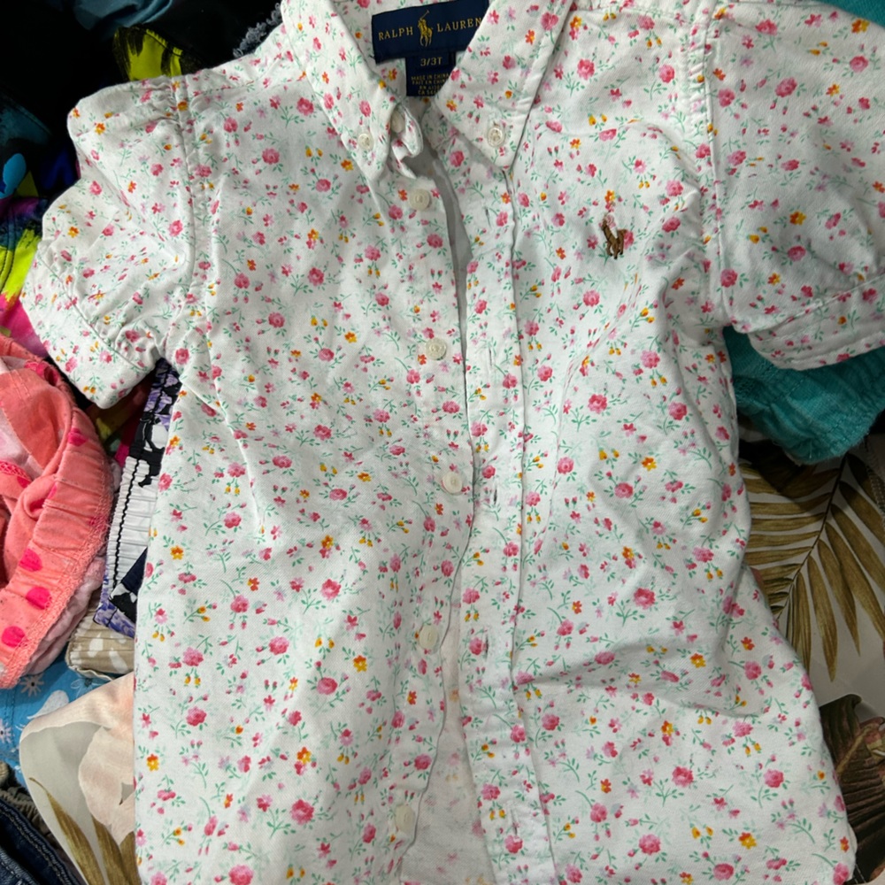 Girls Ralph Lauren button flower design shirt!